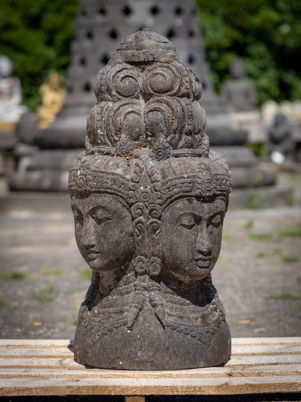 Middle 20th century old lavastone head of the god Brahma with 4 faces 5