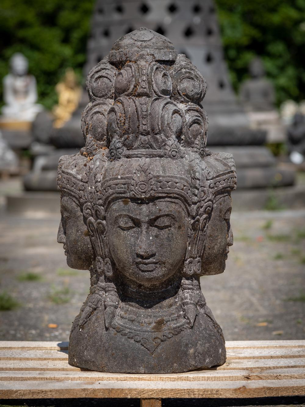 Middle 20th century old lavastone head of the god Brahma with 4 faces 6