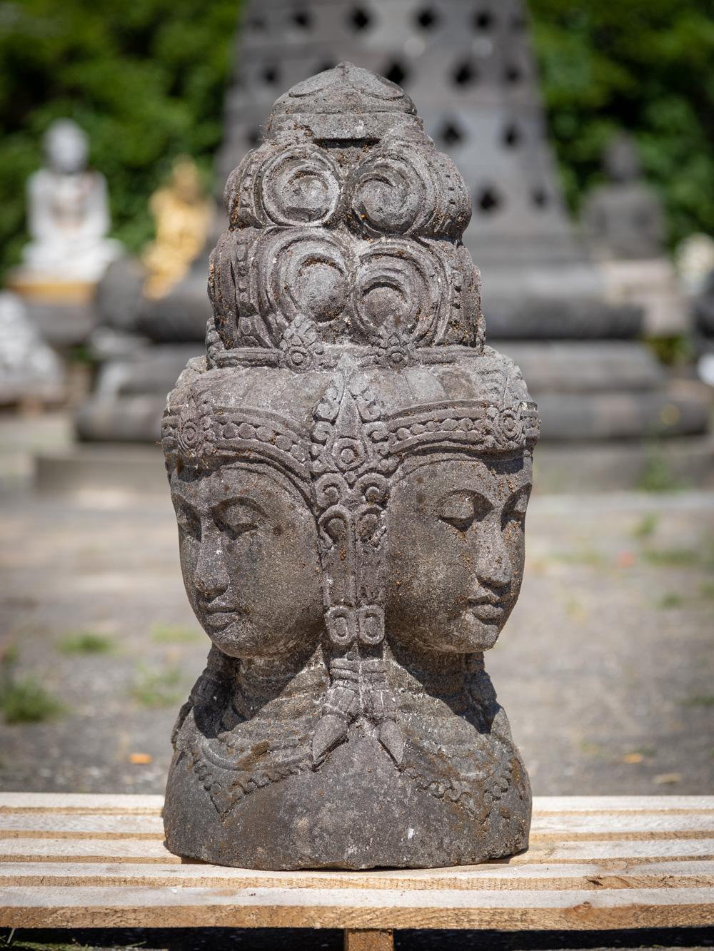 Middle 20th century old lavastone head of the god Brahma with 4 faces 7