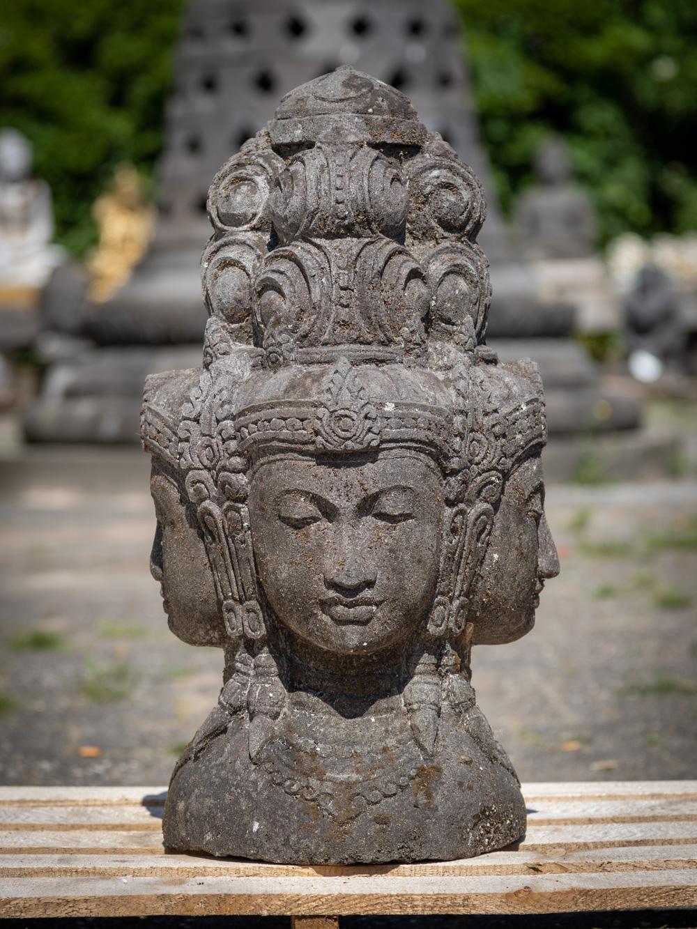 Middle 20th century old lavastone head of the god Brahma with 4 faces 8