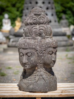 Middle 20th century old lavastone head of the god Brahma with 4 faces