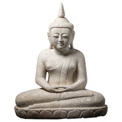 Middle 20th century Old marble Burmese Buddha statue from Burma