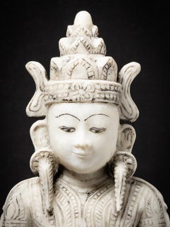 Middle 20th century Old marble Crowned Buddha statue from Burma