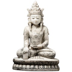 Middle 20th century Old marble Crowned Buddha statue from Burma