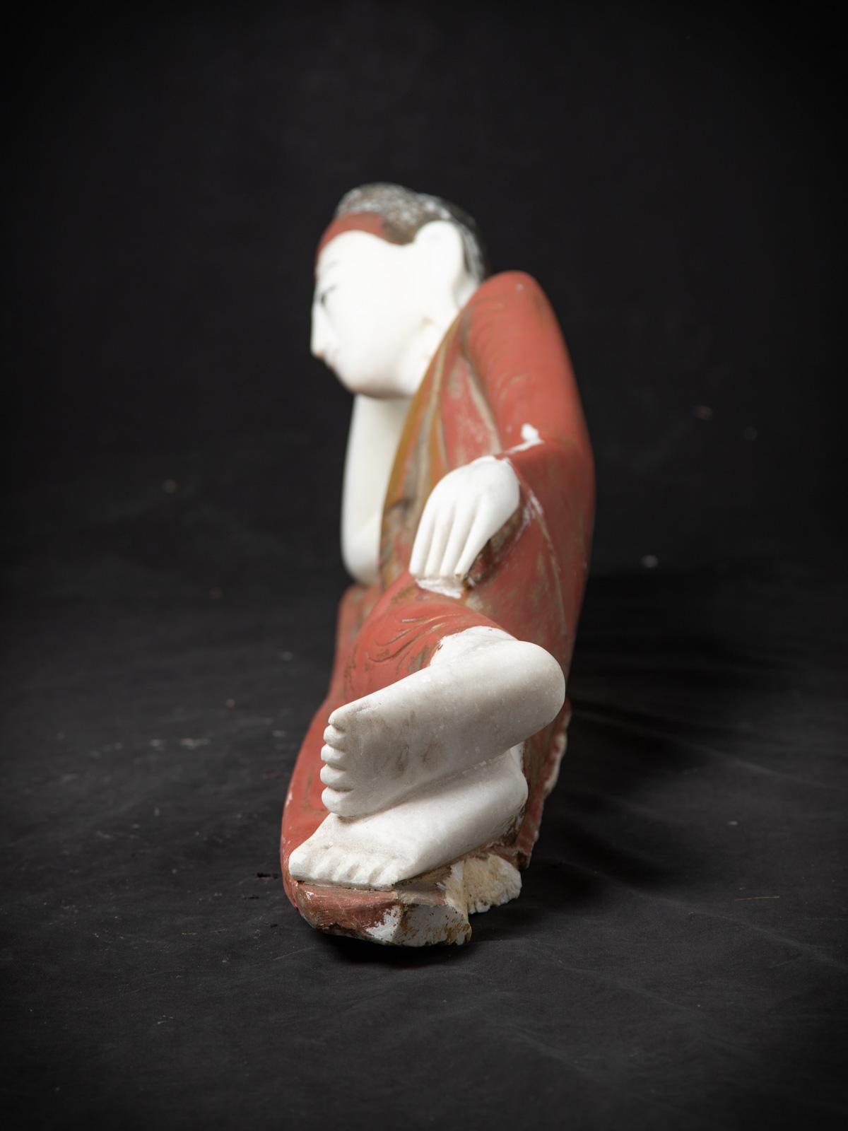 20th Century Middle 20th century Old marble reclining Buddha statue from Burma For Sale