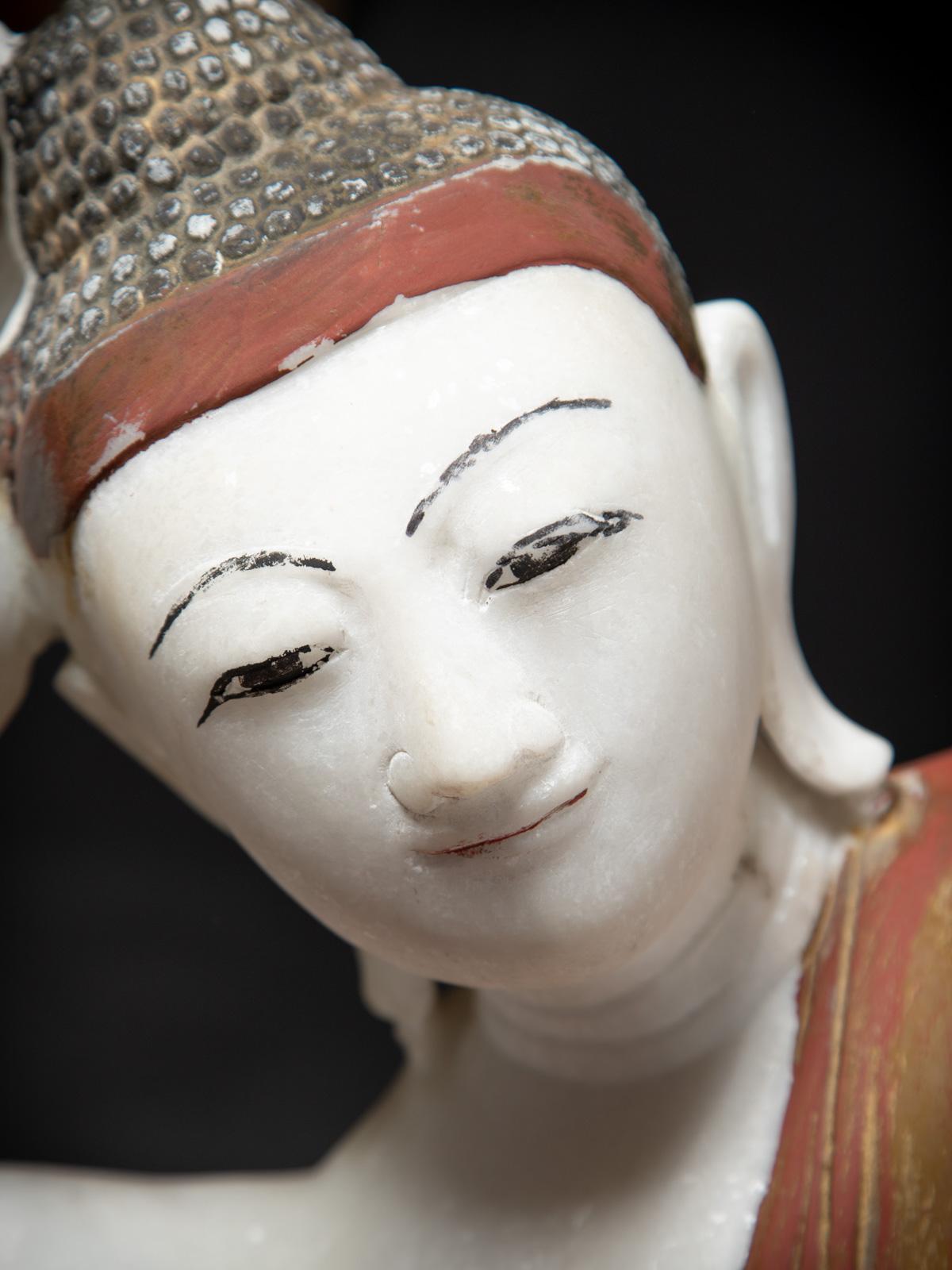 Lacquer Middle 20th century Old marble reclining Buddha statue from Burma For Sale