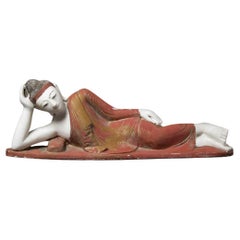 Middle 20th century Old marble reclining Buddha statue from Burma