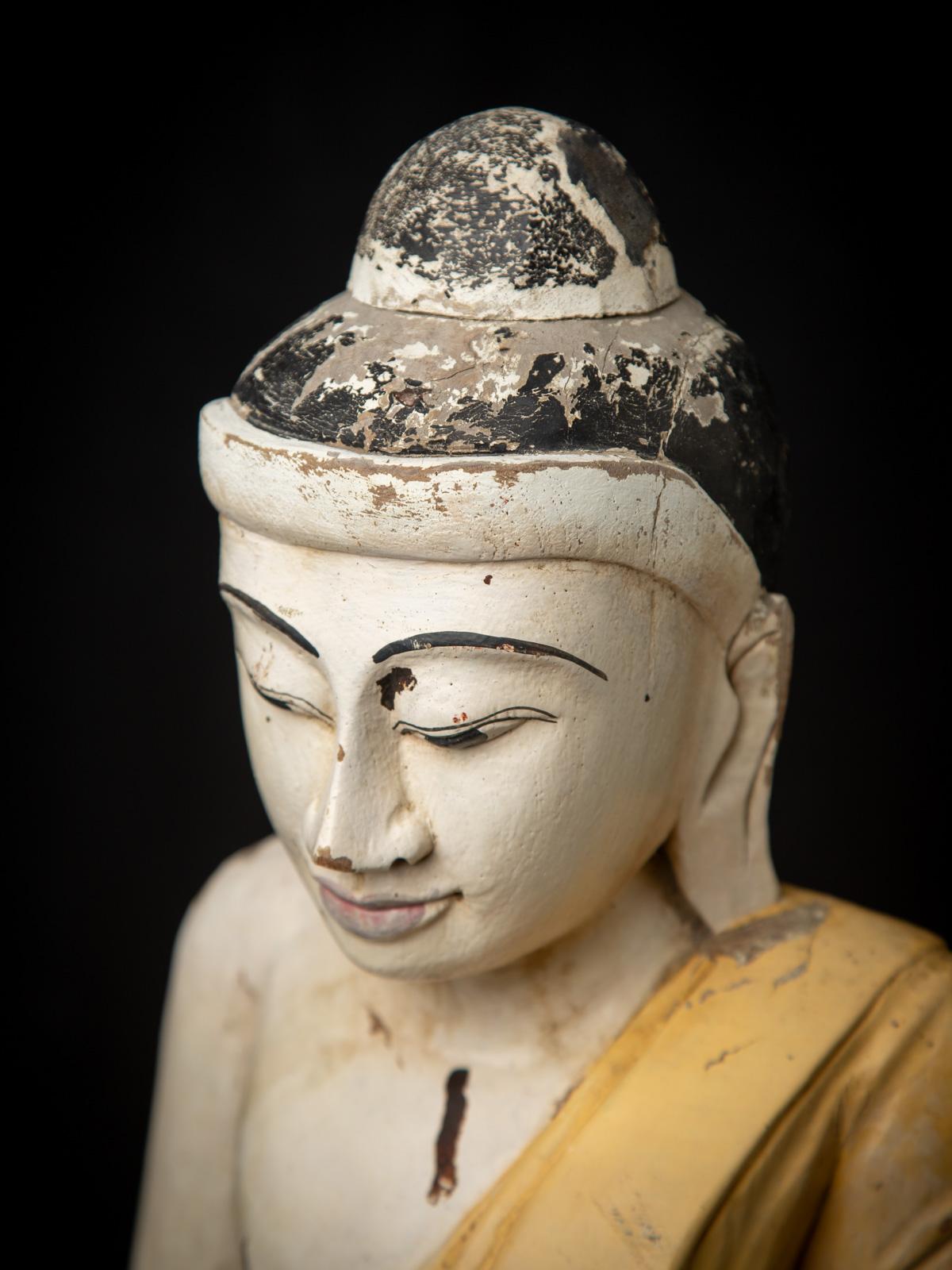 Middle 20th century Old wooden Burmese Buddha statue in Vitarka mudra In Good Condition For Sale In DEVENTER, NL