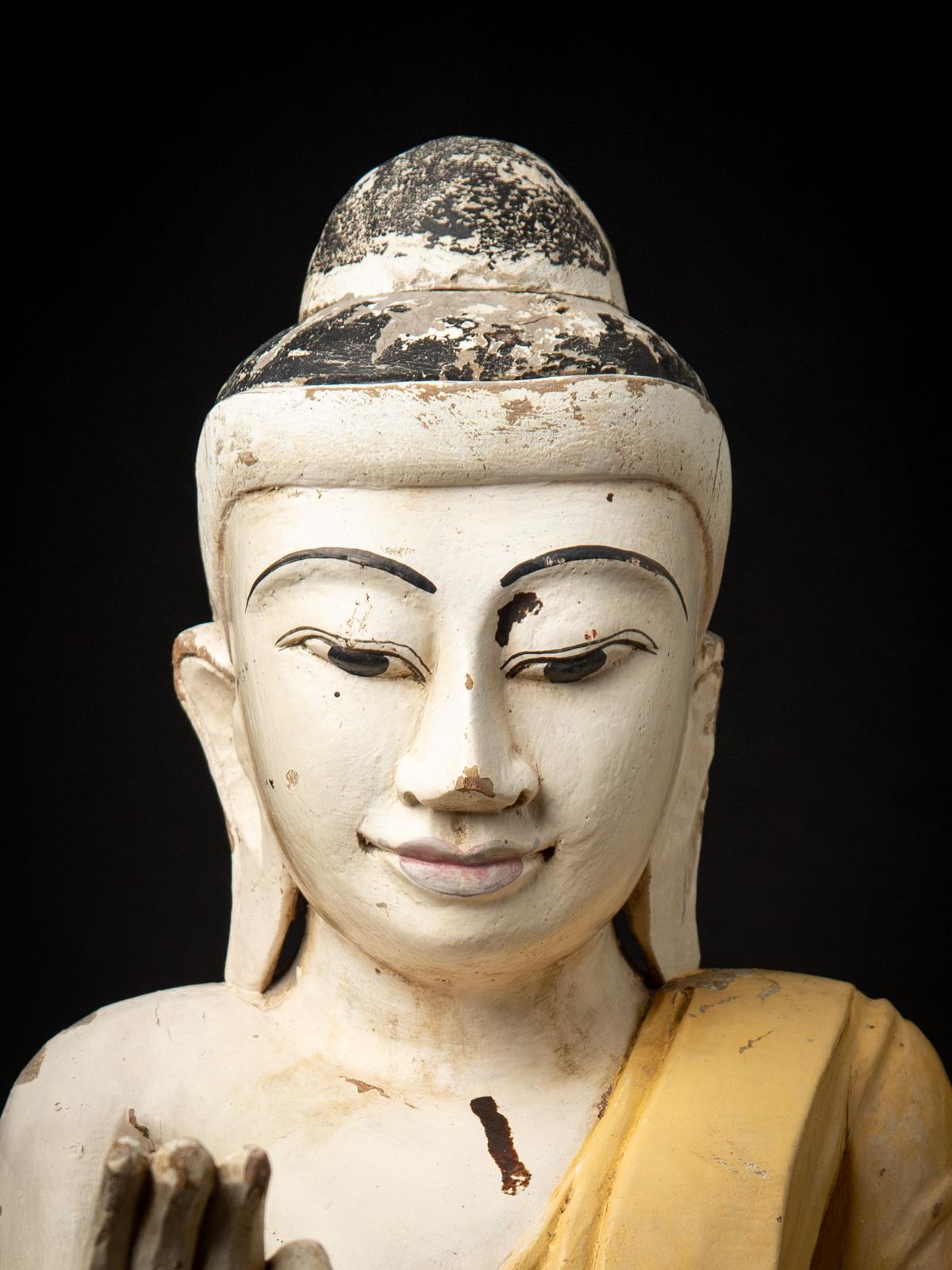 20th Century Middle 20th century Old wooden Burmese Buddha statue in Vitarka mudra For Sale