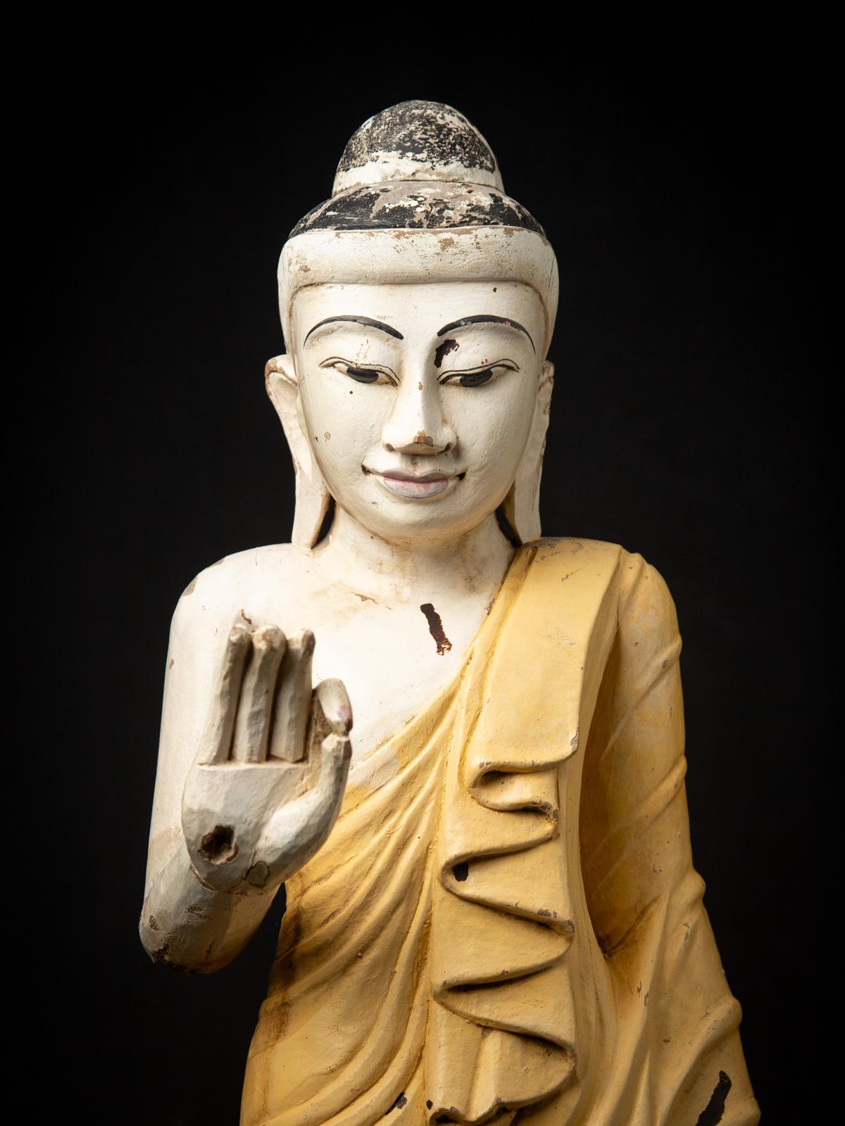 Wood Middle 20th century Old wooden Burmese Buddha statue in Vitarka mudra For Sale