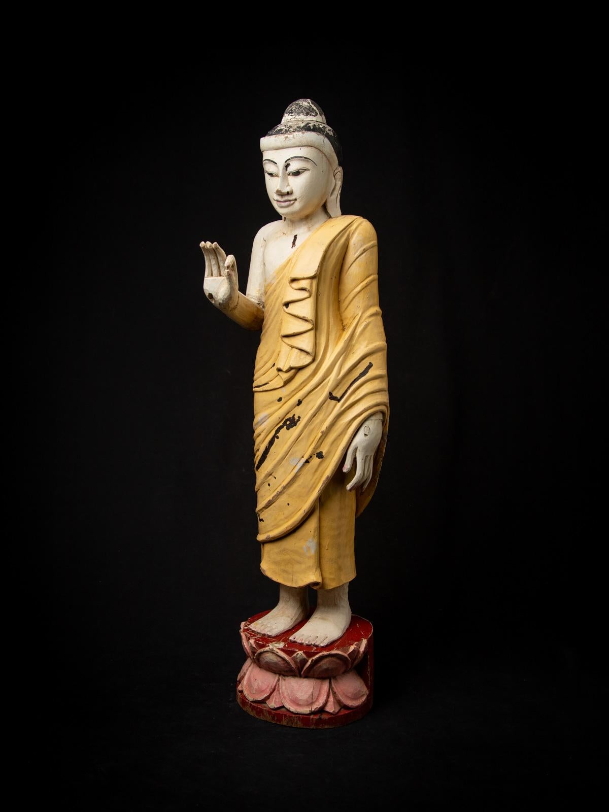 Middle 20th century Old wooden Burmese Buddha statue in Vitarka mudra For Sale 1