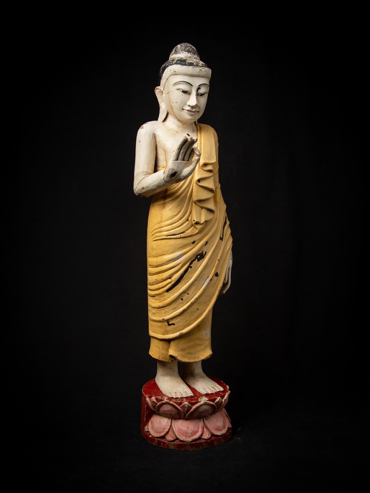 Middle 20th century Old wooden Burmese Buddha statue in Vitarka mudra For Sale 2