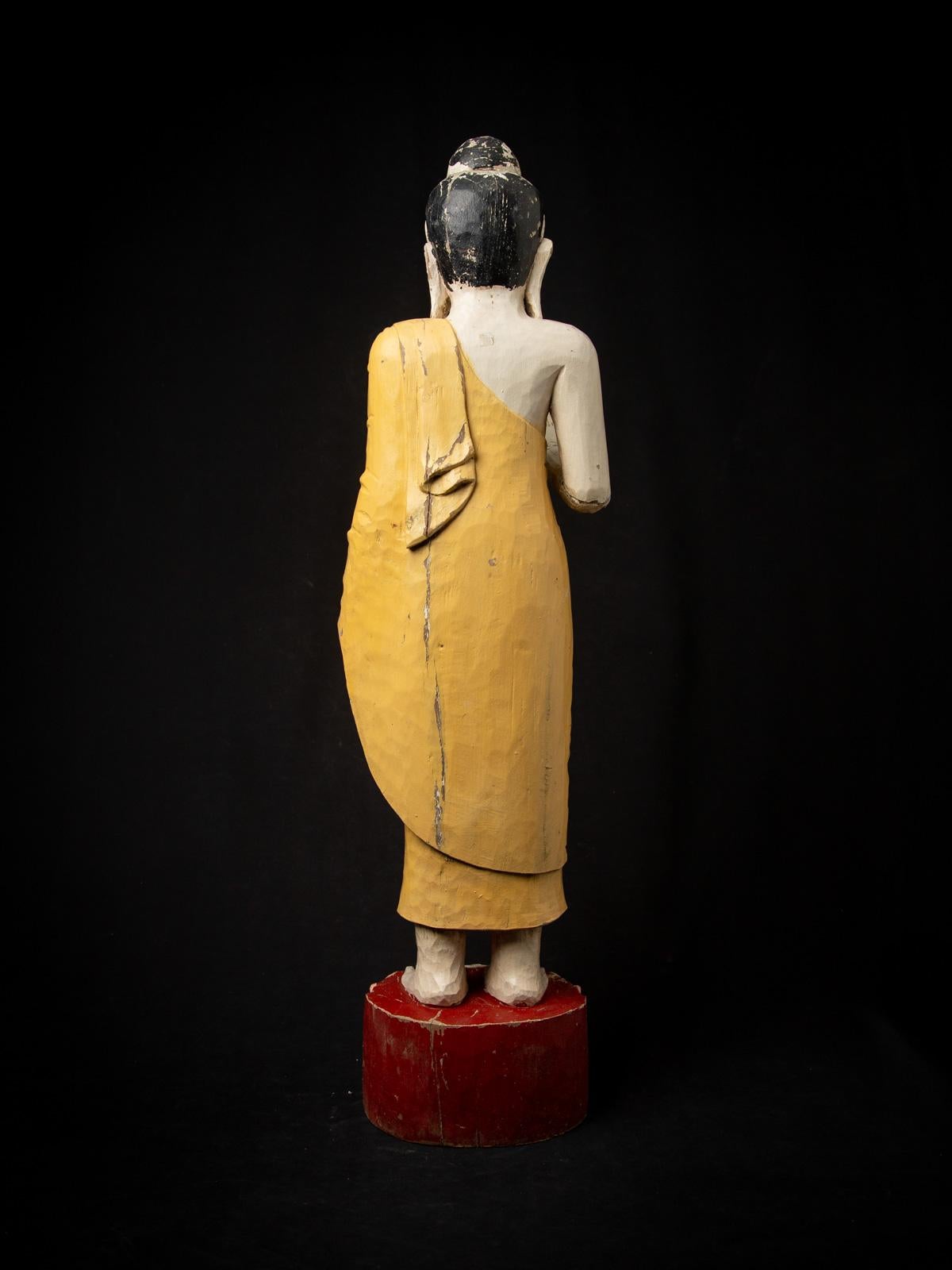 Middle 20th century Old wooden Burmese Buddha statue in Vitarka mudra For Sale 4