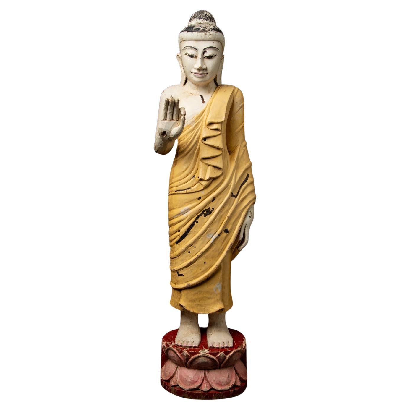 Middle 20th century Old wooden Burmese Buddha statue in Vitarka mudra For Sale