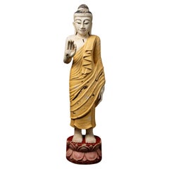 Middle 20th century Old wooden Burmese Buddha statue in Vitarka mudra