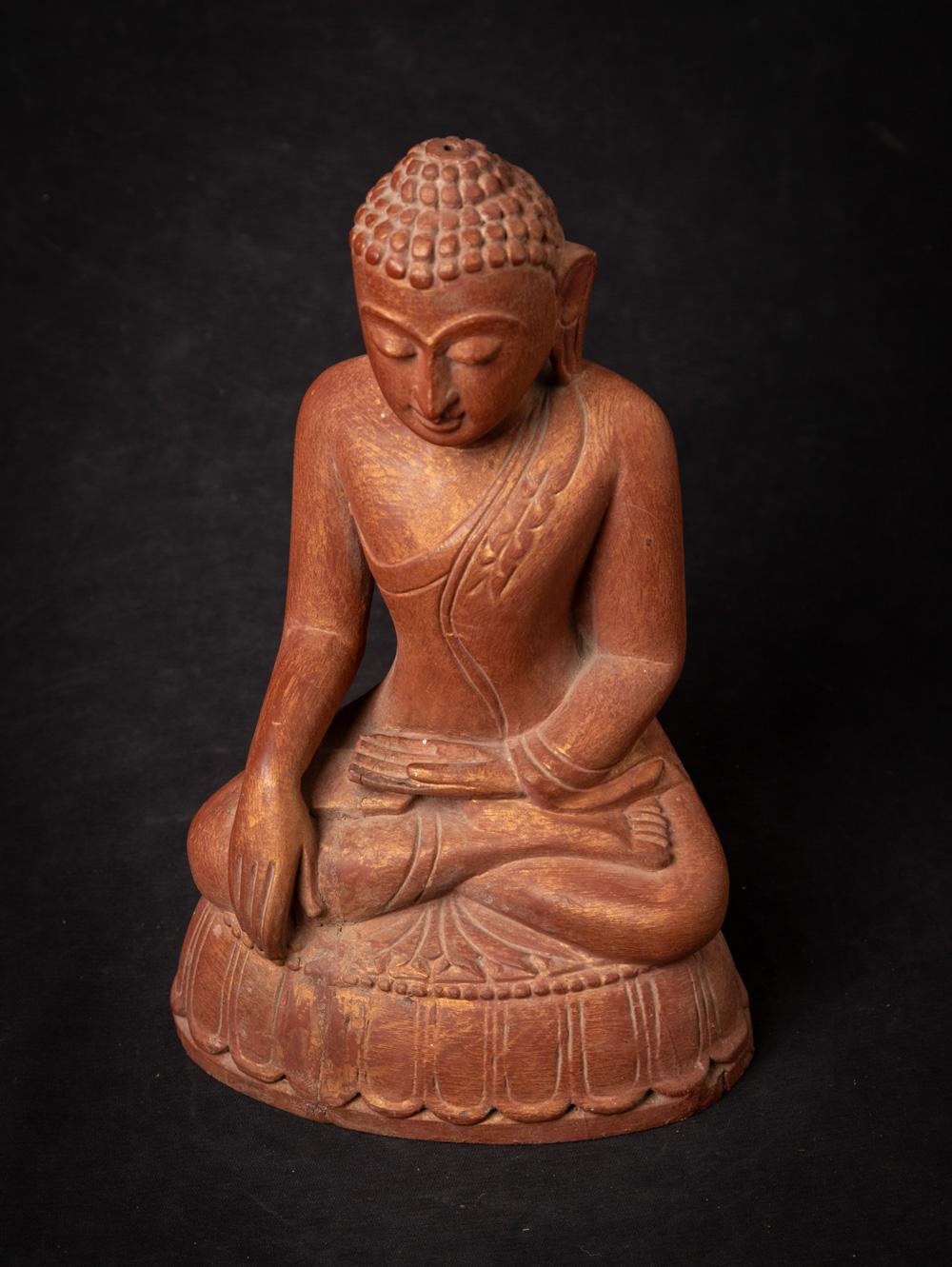 Antiker burmesischer Mandalay-Buddha aus Holz des mittleren 20. Jahrhunderts in Bhumisparsha Mudra 6