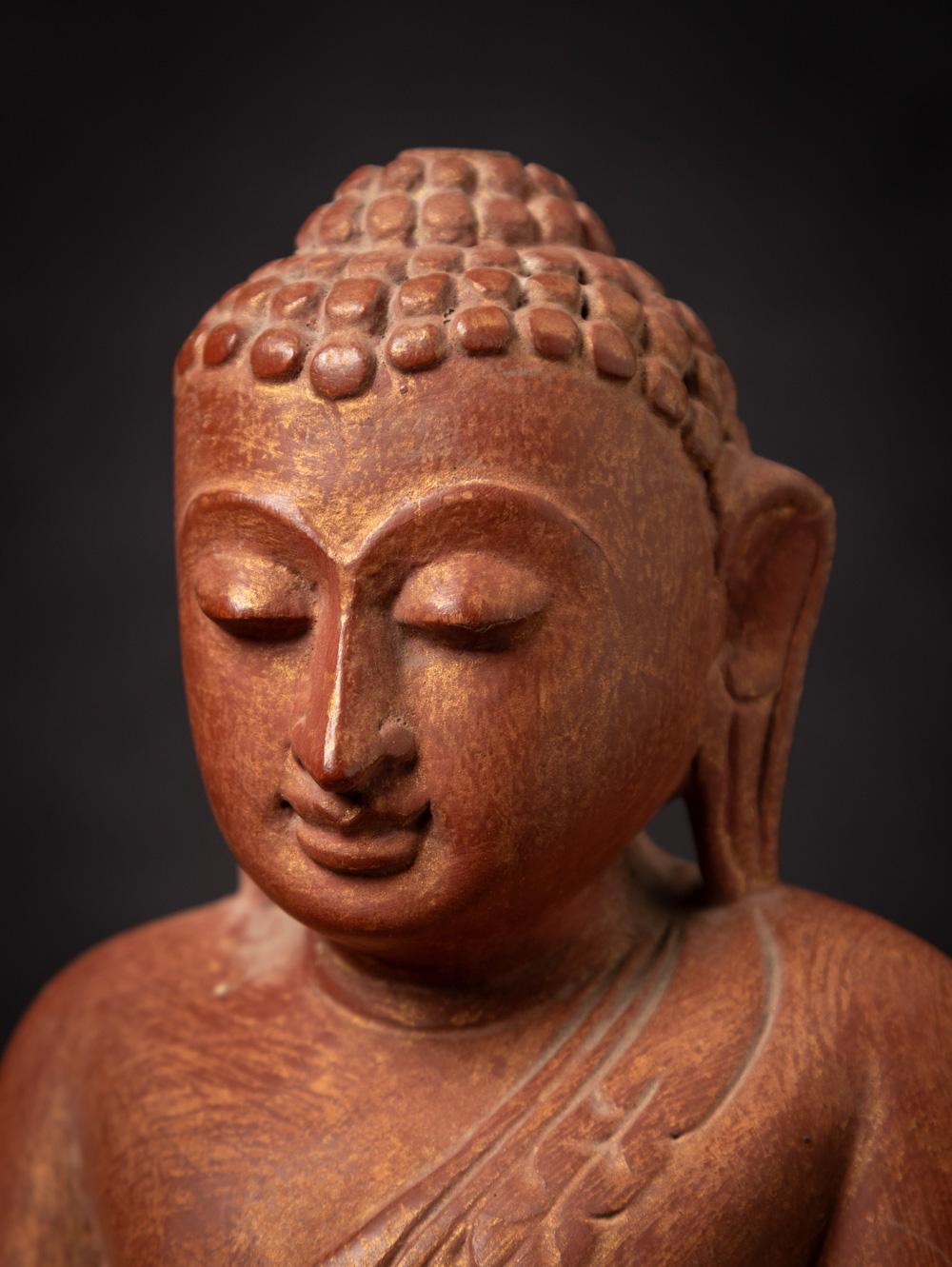 Antiker burmesischer Mandalay-Buddha aus Holz des mittleren 20. Jahrhunderts in Bhumisparsha Mudra 8
