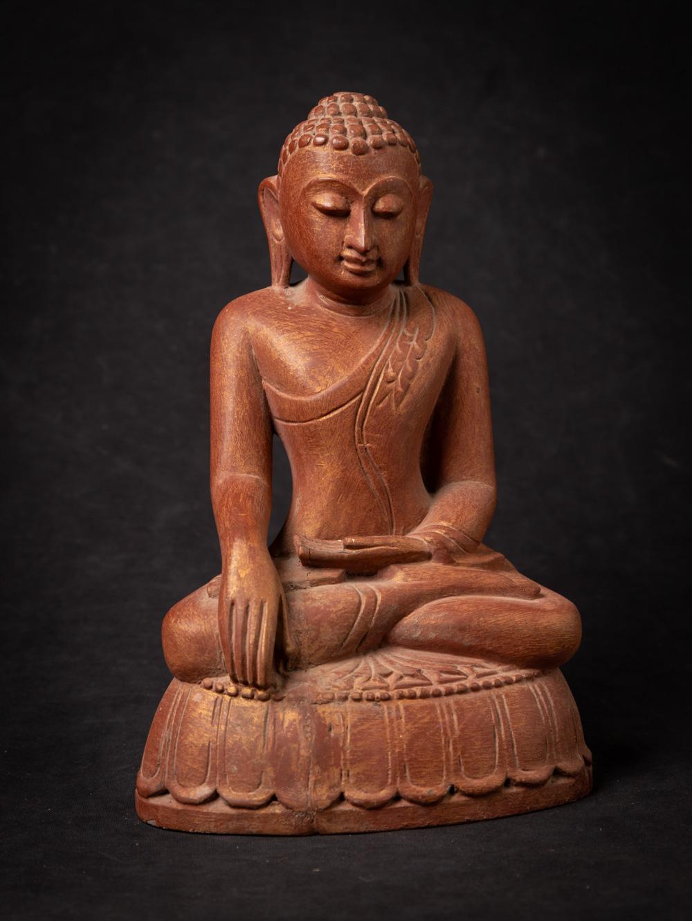 Antiker burmesischer Mandalay-Buddha aus Holz des mittleren 20. Jahrhunderts in Bhumisparsha Mudra (Birmanisch)