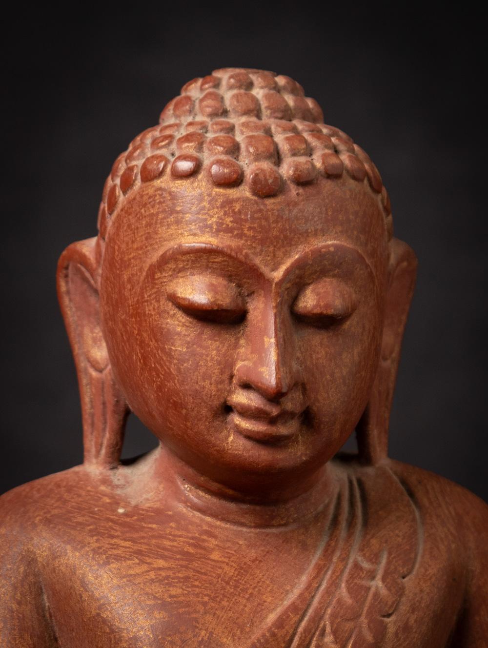 Antiker burmesischer Mandalay-Buddha aus Holz des mittleren 20. Jahrhunderts in Bhumisparsha Mudra 1
