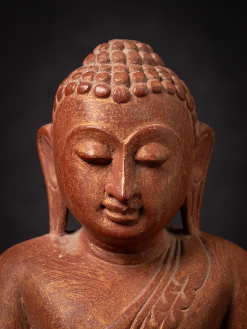 Antiker burmesischer Mandalay-Buddha aus Holz des mittleren 20. Jahrhunderts in Bhumisparsha Mudra 3