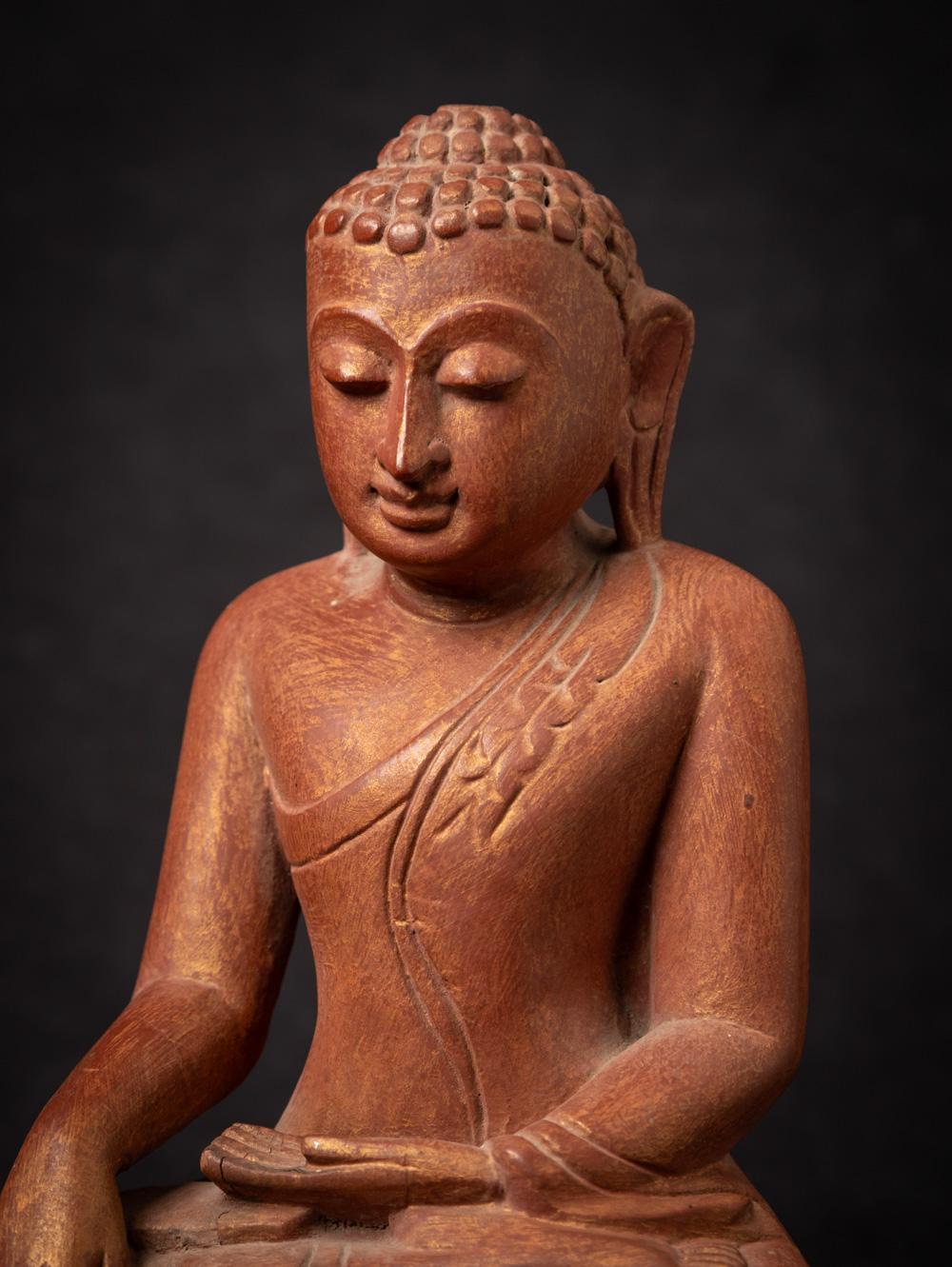 Antiker burmesischer Mandalay-Buddha aus Holz des mittleren 20. Jahrhunderts in Bhumisparsha Mudra 4