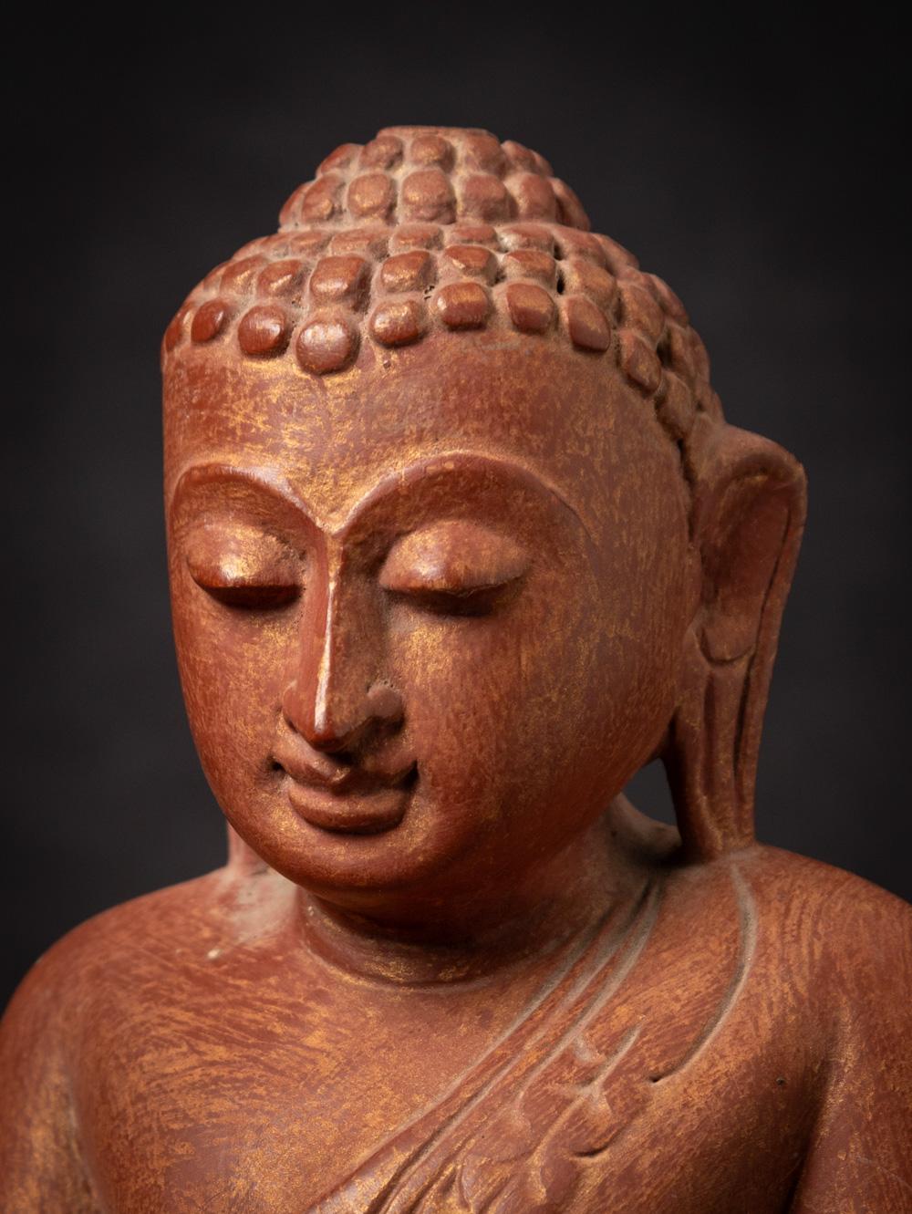 Antiker burmesischer Mandalay-Buddha aus Holz des mittleren 20. Jahrhunderts in Bhumisparsha Mudra 5