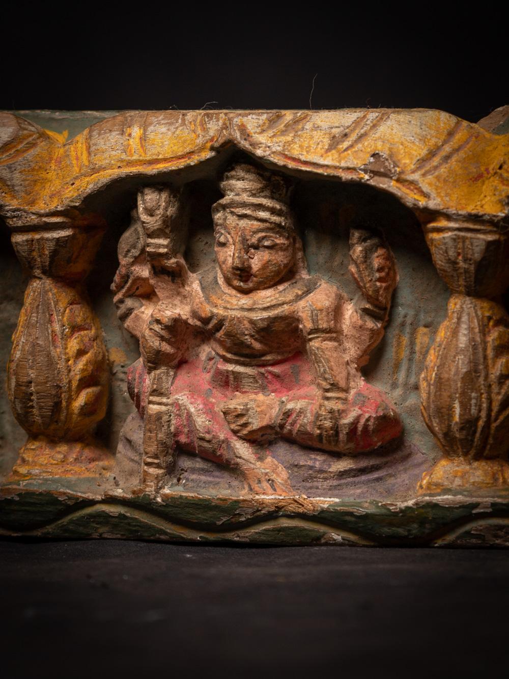 Middle 20th century old wooden panel with Indian god figures - Original Buddhas 8