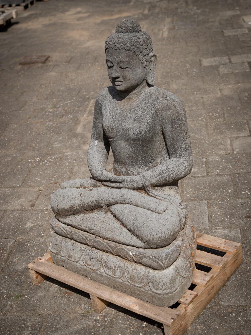 Middle 20th century oll lavastone Buddha statue in Dhyana Mudra from Indonesia 7