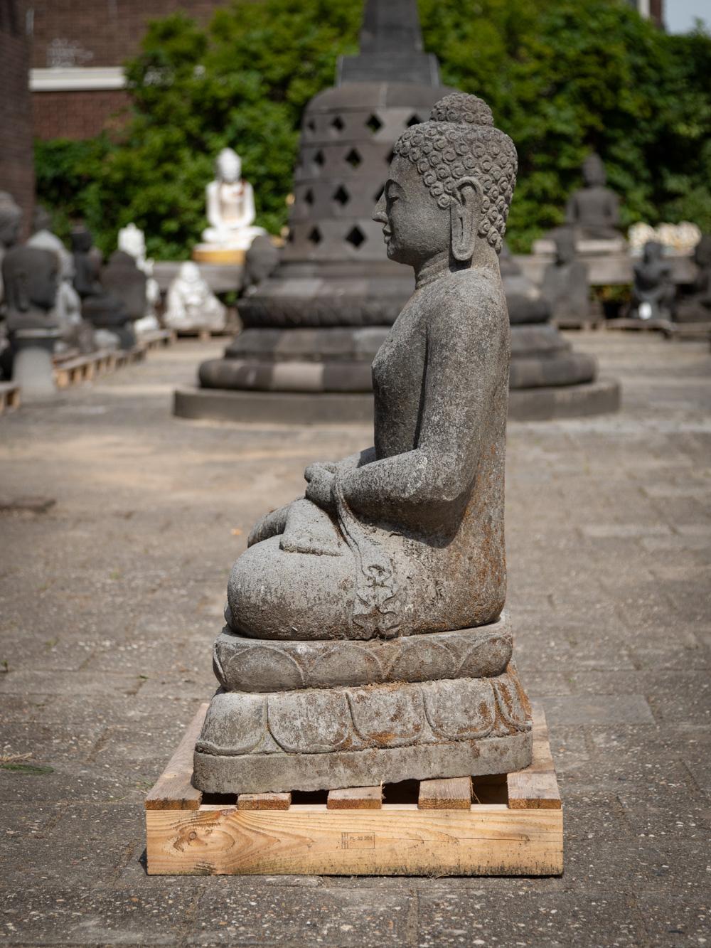 Indonesian Middle 20th century oll lavastone Buddha statue in Dhyana Mudra from Indonesia