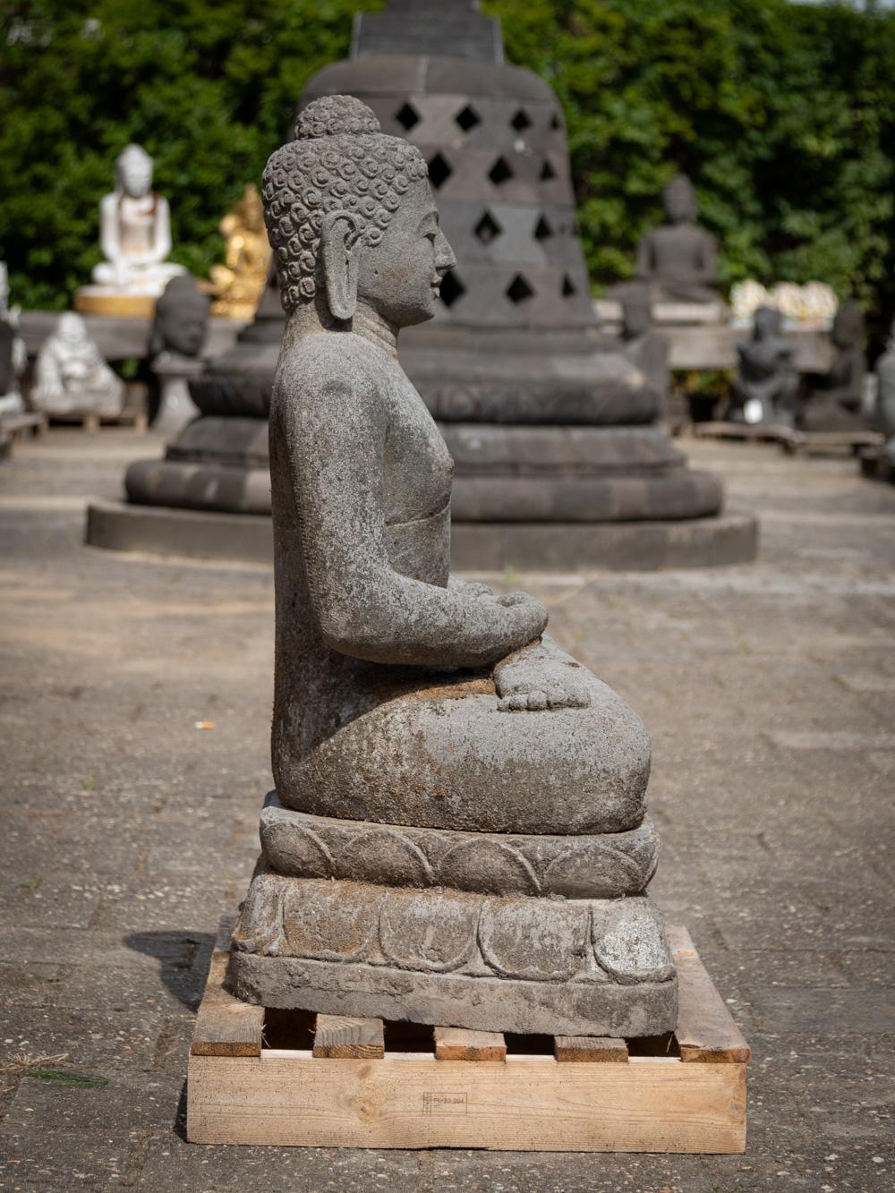 20th Century Middle 20th century oll lavastone Buddha statue in Dhyana Mudra from Indonesia