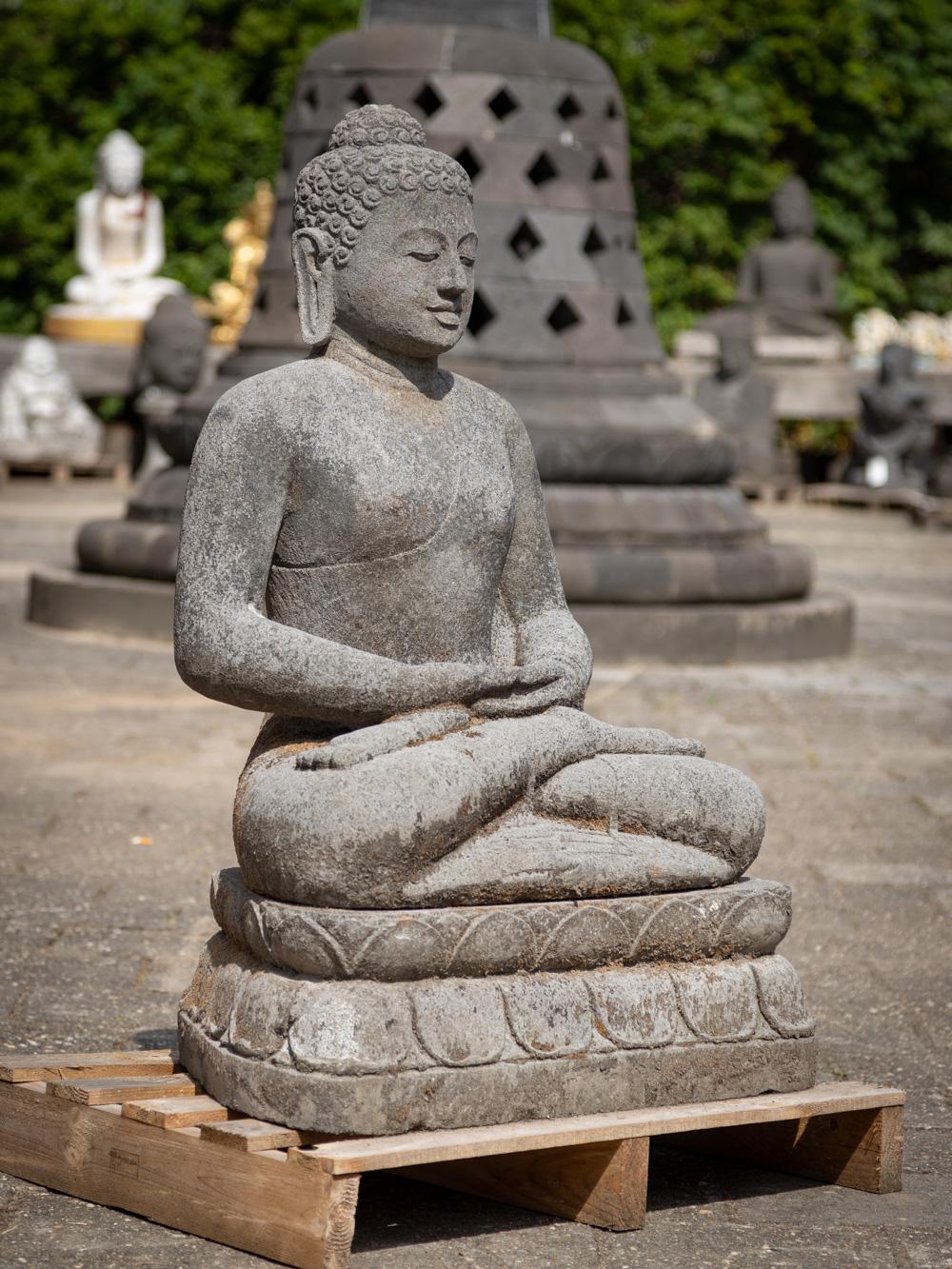 Lava Middle 20th century oll lavastone Buddha statue in Dhyana Mudra from Indonesia