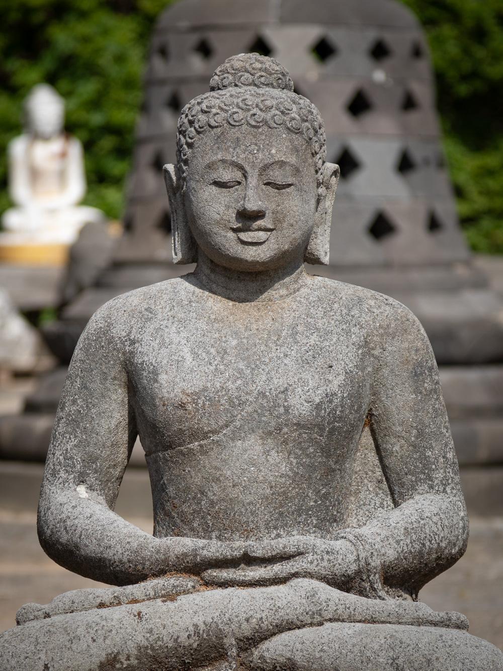 Middle 20th century oll lavastone Buddha statue in Dhyana Mudra from Indonesia 2