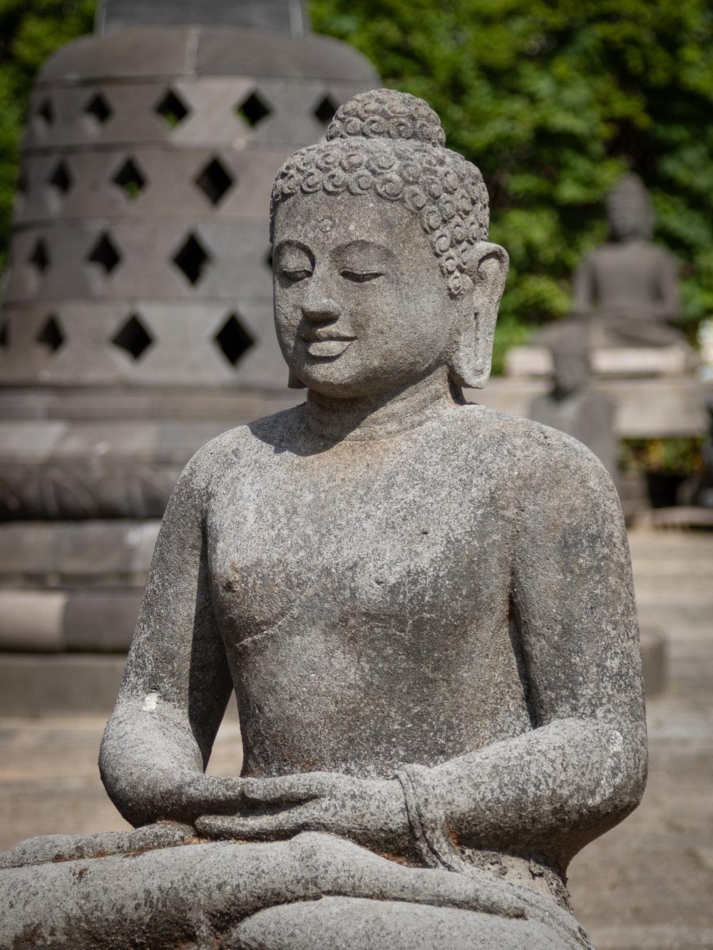 Middle 20th century oll lavastone Buddha statue in Dhyana Mudra from Indonesia 3