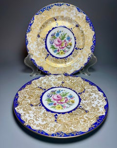 Middle 20th Century Rococo Two Dinner Plates Blue Gilt Flowers Rosenthal Germany