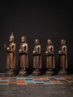 Middle 20th century Set old bronze Buddha with monk statues from Burma