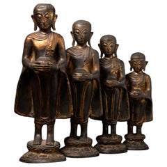 Middle 20th century Set old bronze Burmese Monk statues from Burma