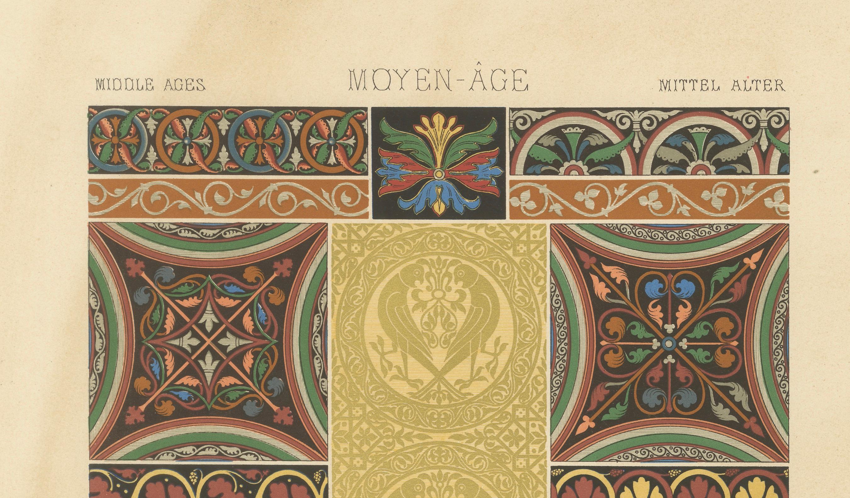 Motifs décoratifs du Moyen Âge - Designs de tuiles et de bordures gothiques, c.1869

Cette étonnante chromolithographie, la planche XLI de L'Ornement Polychrome, présente un riche éventail d'éléments décoratifs médiévaux utilisés dans les carrelages