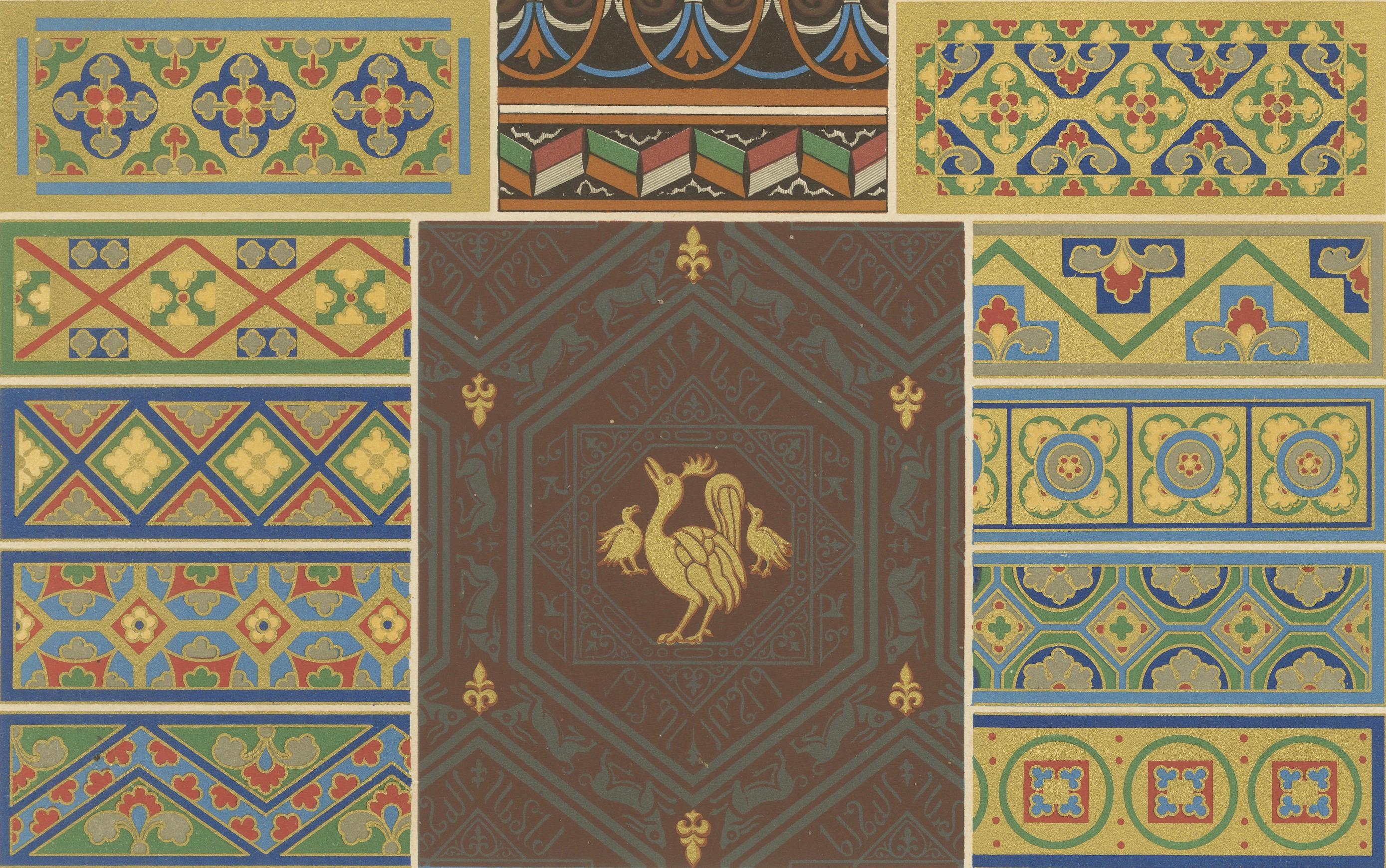 Motifs décoratifs du Moyen Âge - Designs de tuiles et de bordures gothiques, c.1869 Bon état - En vente à Langweer, NL