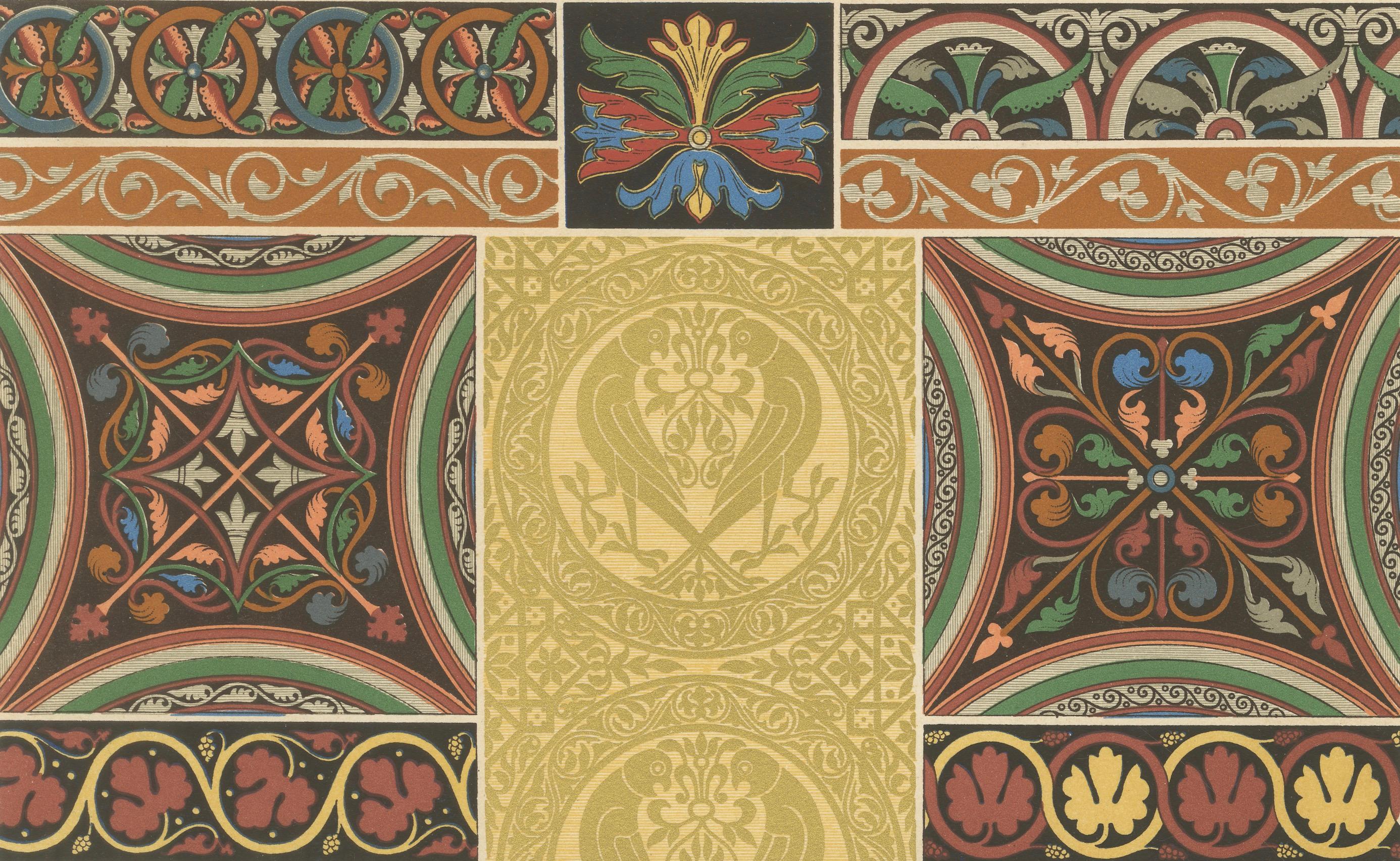 XIXe siècle Motifs décoratifs du Moyen Âge - Designs de tuiles et de bordures gothiques, c.1869 en vente