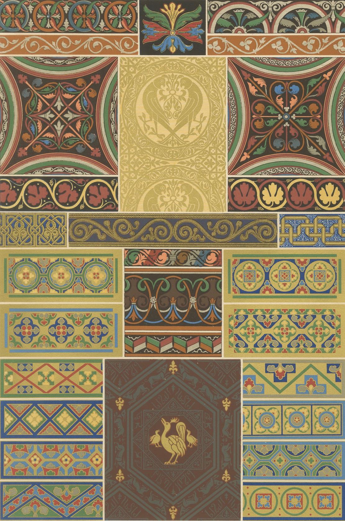 Papier Motifs décoratifs du Moyen Âge - Designs de tuiles et de bordures gothiques, c.1869 en vente
