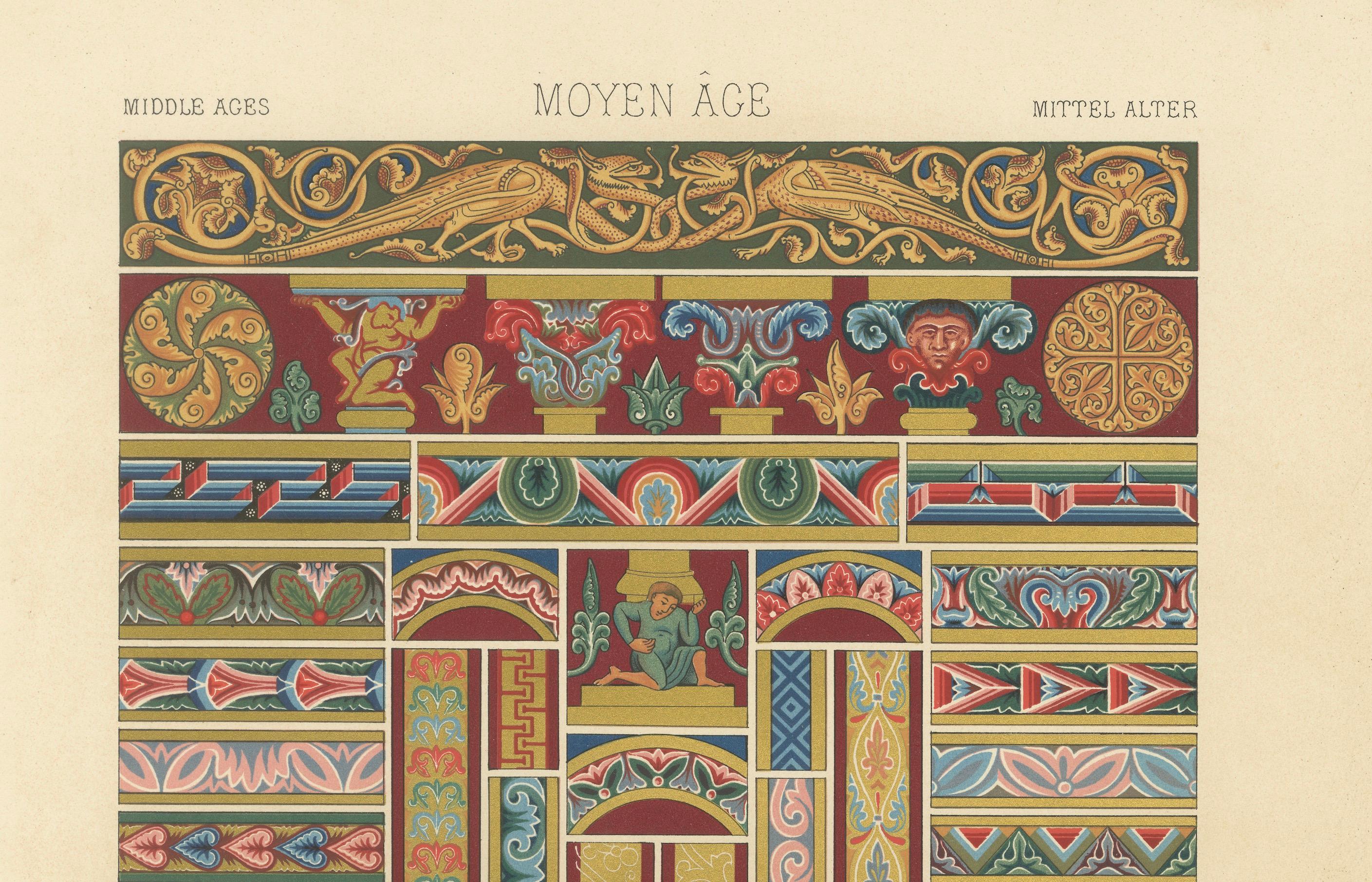 Ornement décoratif du Moyen Âge - Riches bordures et motifs romans, c.1869 Bon état - En vente à Langweer, NL