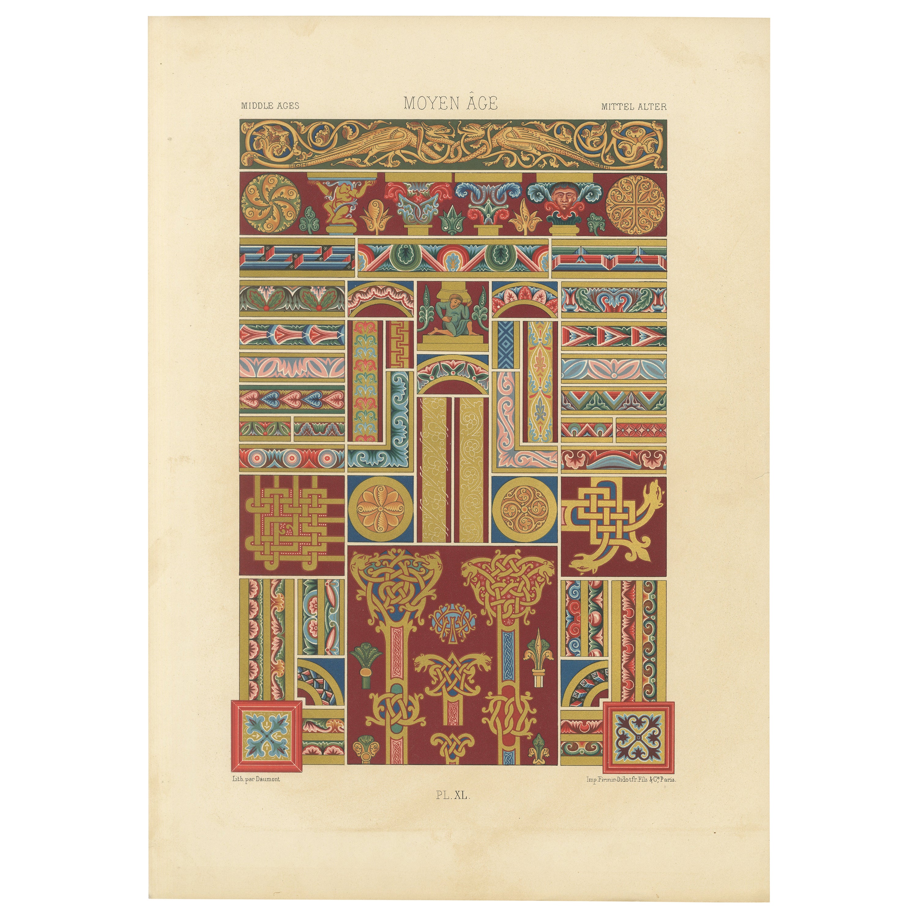 Ornamento decorativo de la Edad Media - Bordes y motivos románicos ricos, c.1869