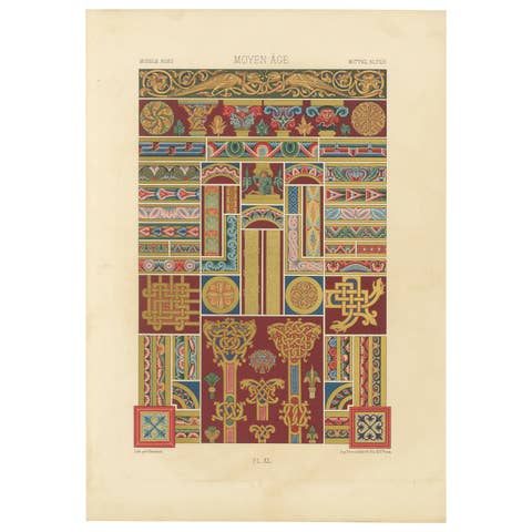 Middle Ages Decorative Ornament – Rich Romanesque Borders & Motifs, c.1869