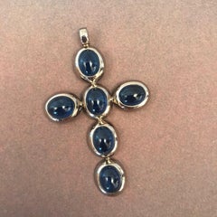 Middle Ages Pendant Crux, 18 Karat White Gold, 6 Sapphires 18.49 Carat