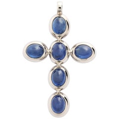 Middle Ages Pendant Crux, 18 Karat White Gold, 6 Sapphires 18.49 Carat