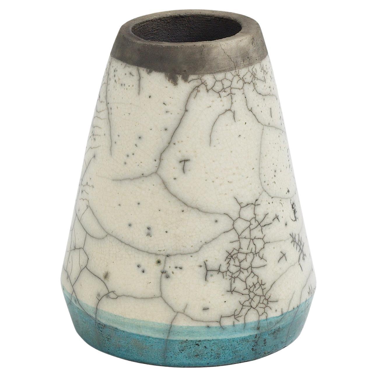 Vase LAAB Kazan moderne du Moyen-Orient en céramique Raku, vert, blanc et noir