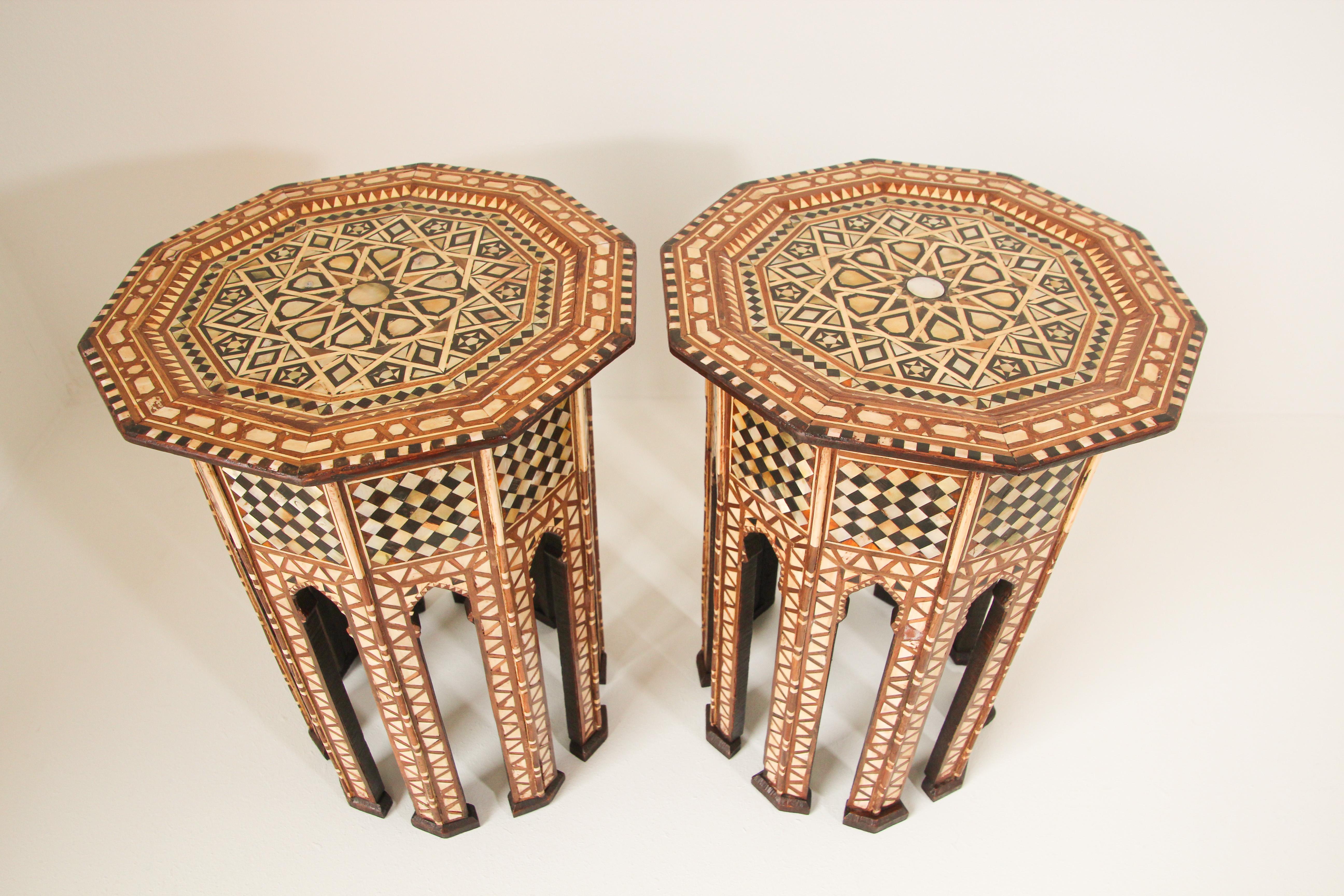 Fruitwood Middle East Syrian Octagonal Tables Inlaid