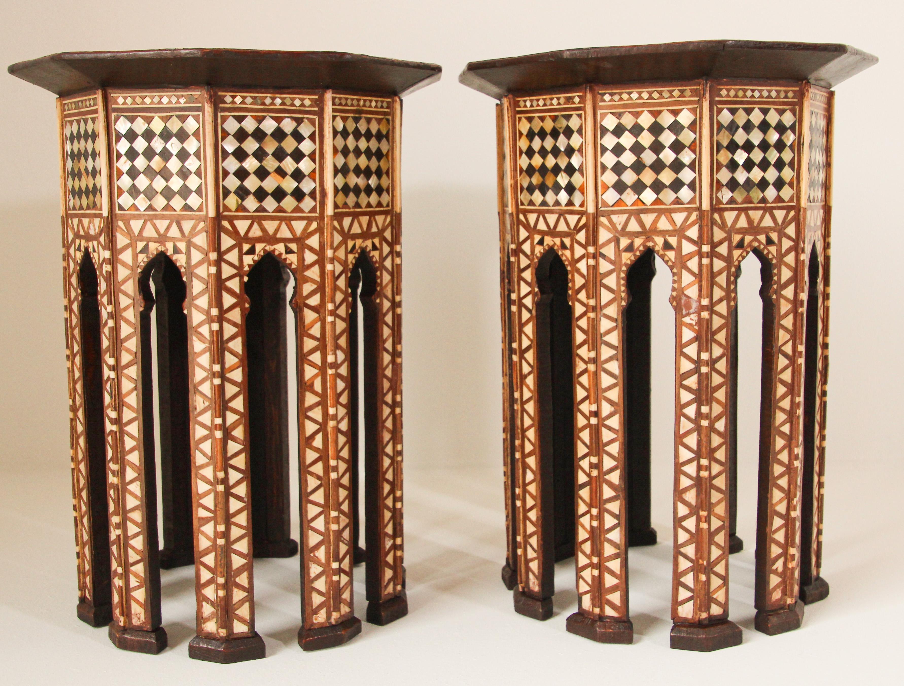 Hand-Crafted Middle East Syrian Octagonal Tables Inlaid