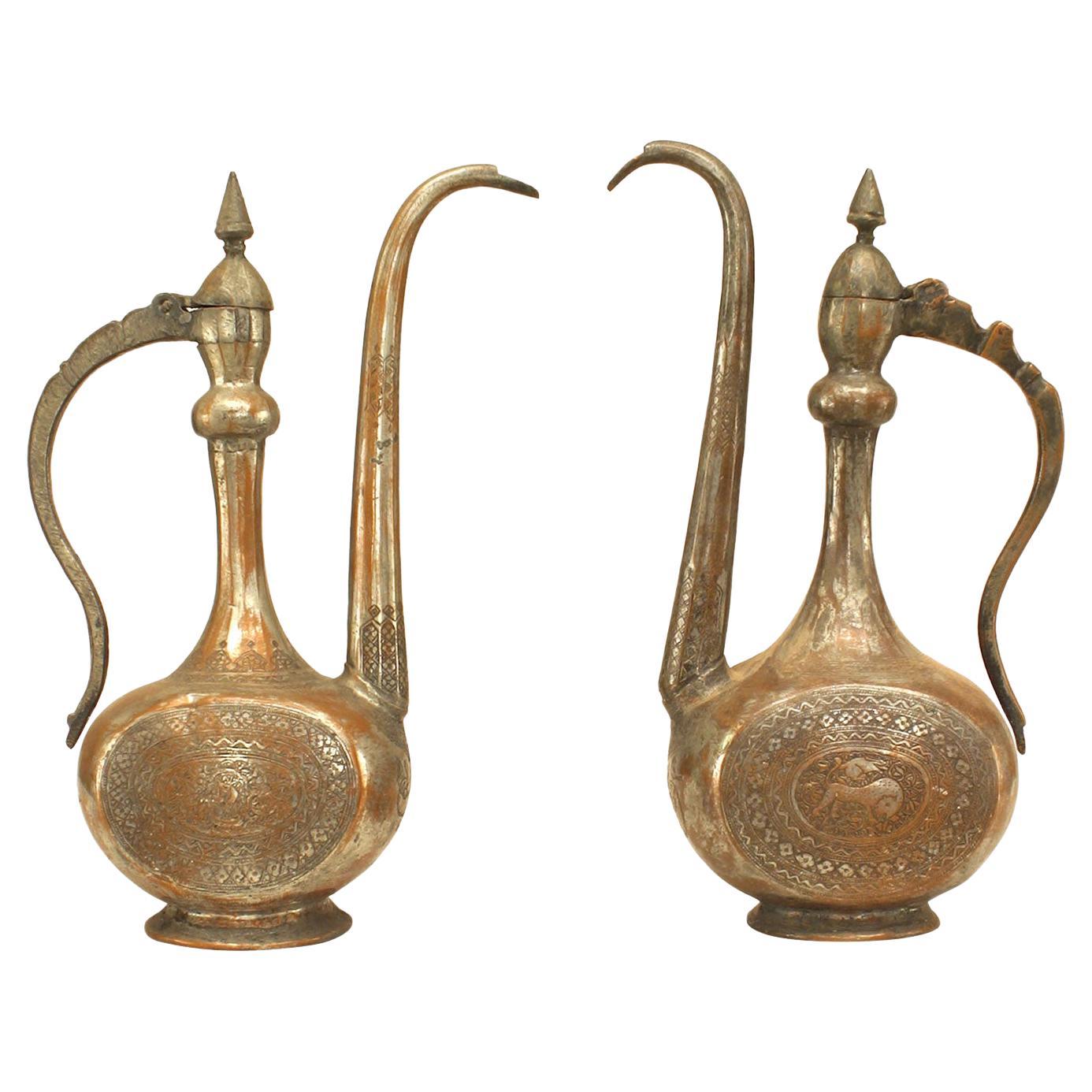 Middle Easter Moorish Silver and Copper Ewers