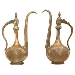 Middle Easter Moorish Silver and Copper Ewers